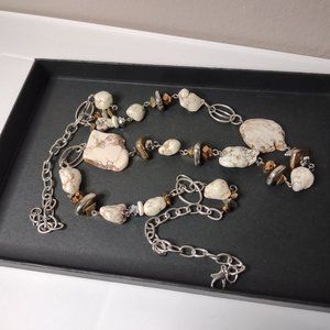 Long 36 Inch Necklace With White Stone Beads